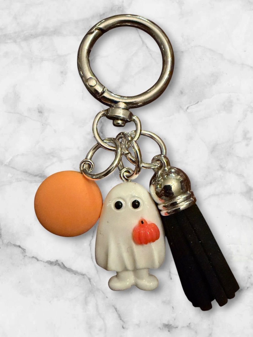 Halloween Ghost Key & Card Holder Charm in White and Orange